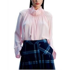 NEW TEIJA smocked funnel neck shirt in bare pink